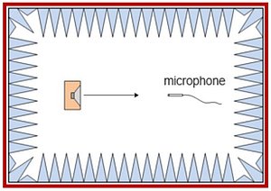 Figure 1. Pressure measurement microphone pointed at 0-degree incidence from a sound source inside an anechoic chamber (Free-field environment). Figure 1. Pressure measurement microphone pointed at 0-degree incidence from a sound source inside an anechoic chamber (Free-field environment).