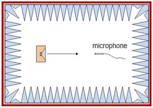 Figure 1. Pressure measurement microphone pointed at 0-degree incidence from a sound source inside an anechoic chamber (Free-field environment).